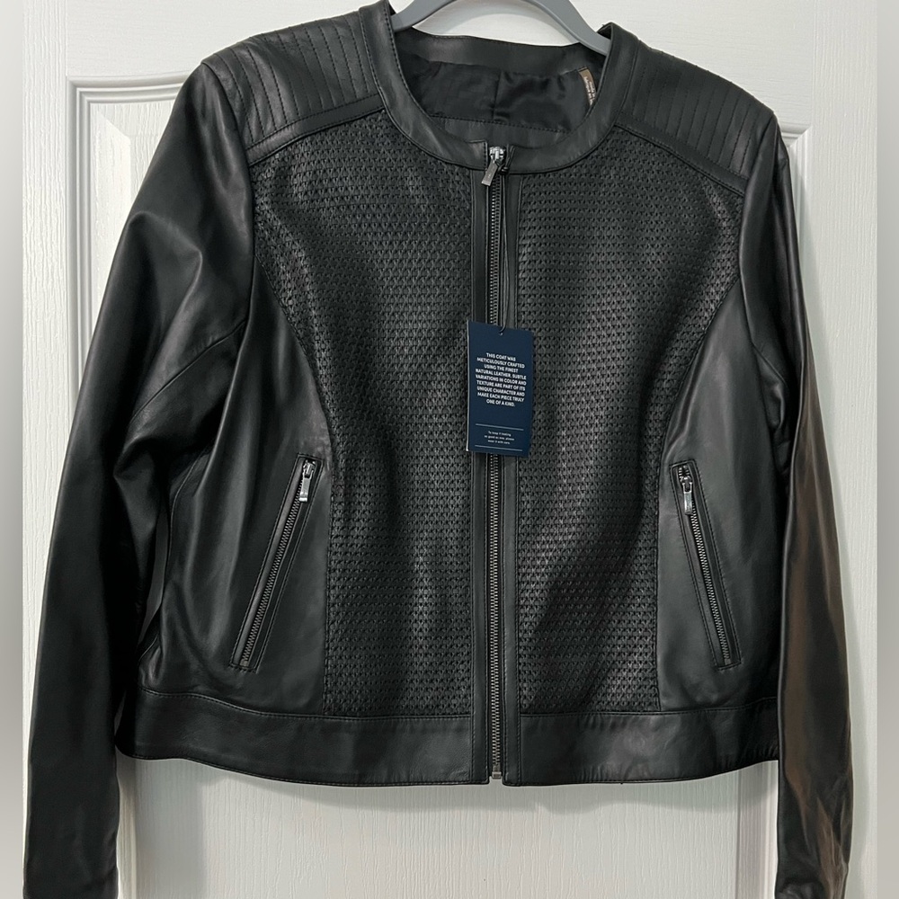 Cole Haan Women's Black Textured Leather Jacket